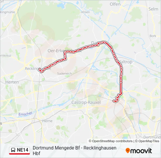 NE14 Bus Line Map