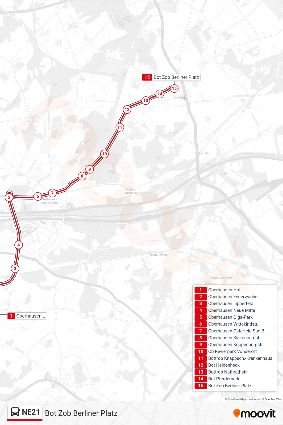 Linie NE21 (Bus) Richtung Bot Zob Berliner Platz: Route und Haltestellen auf der Karte