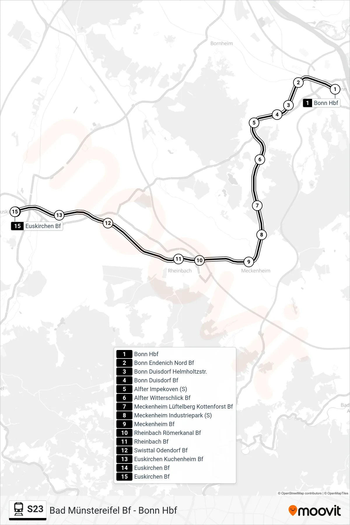 Linie S23 (Bahn) Richtung Euskirchen Bf: Route und Haltestellen auf der Karte
