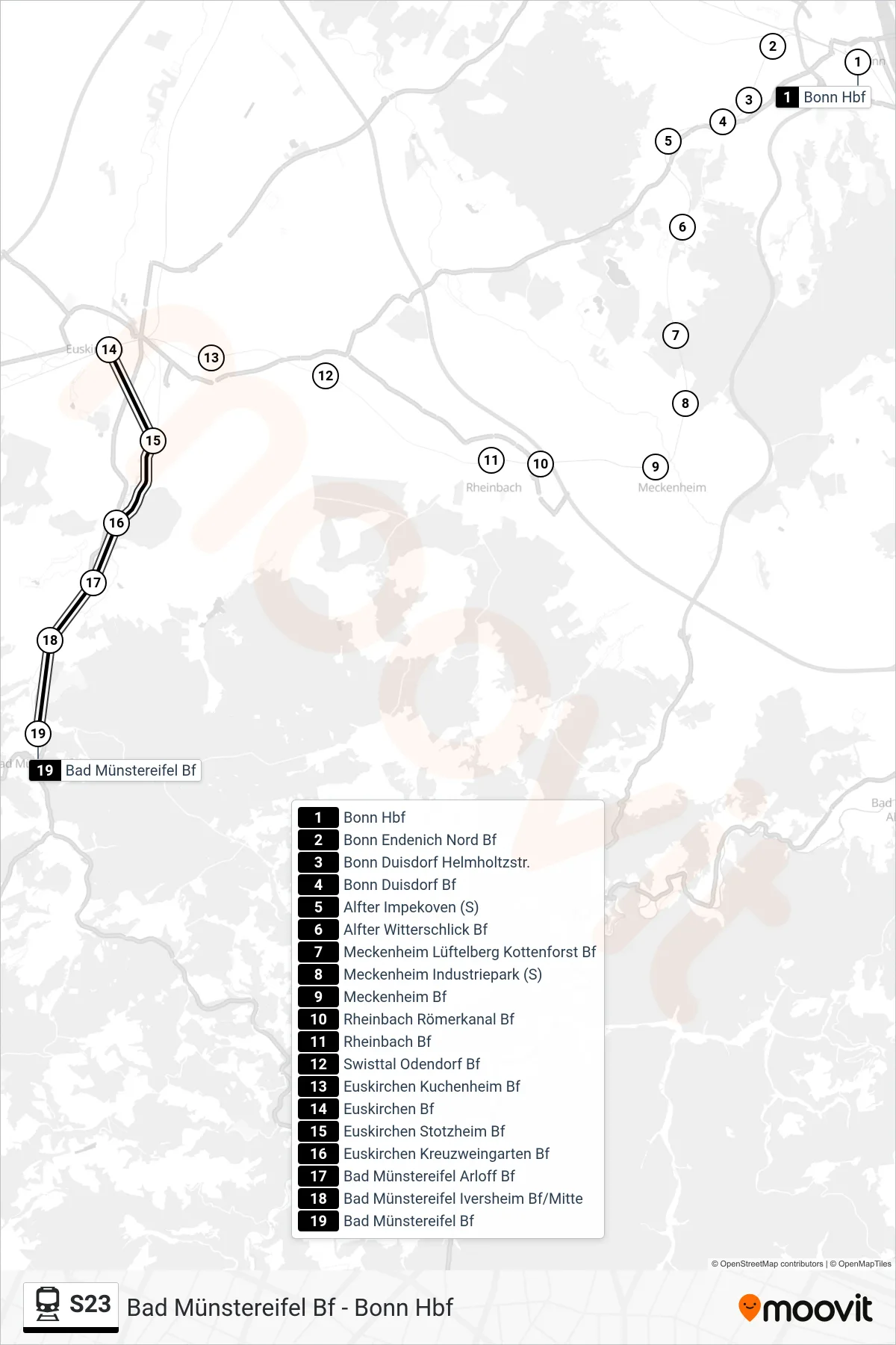 Linie S23 (Bahn) Richtung Bad Münstereifel Bf: Route und Haltestellen auf der Karte