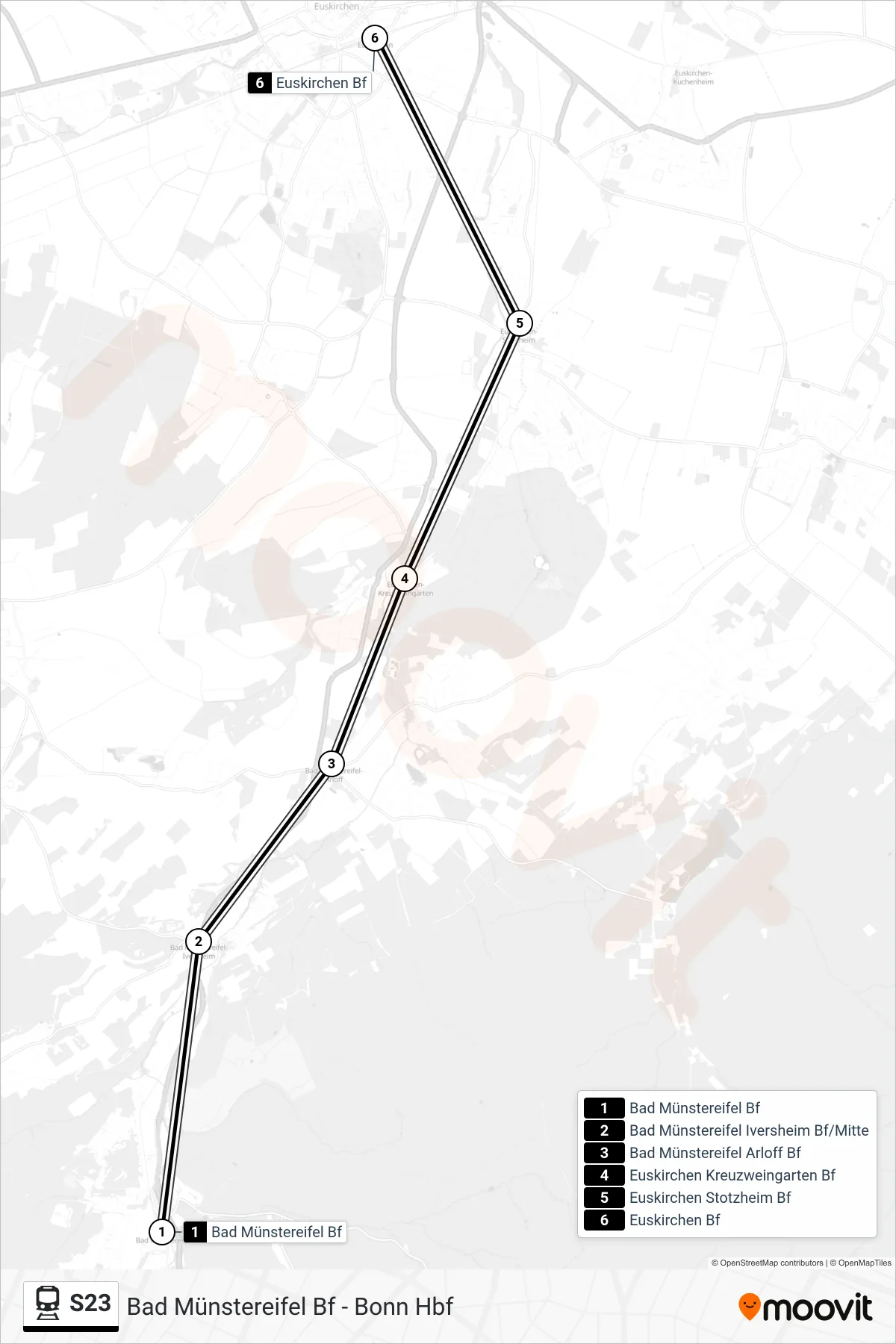 Linie S23 (Bahn) Richtung Euskirchen Bf: Route und Haltestellen auf der Karte