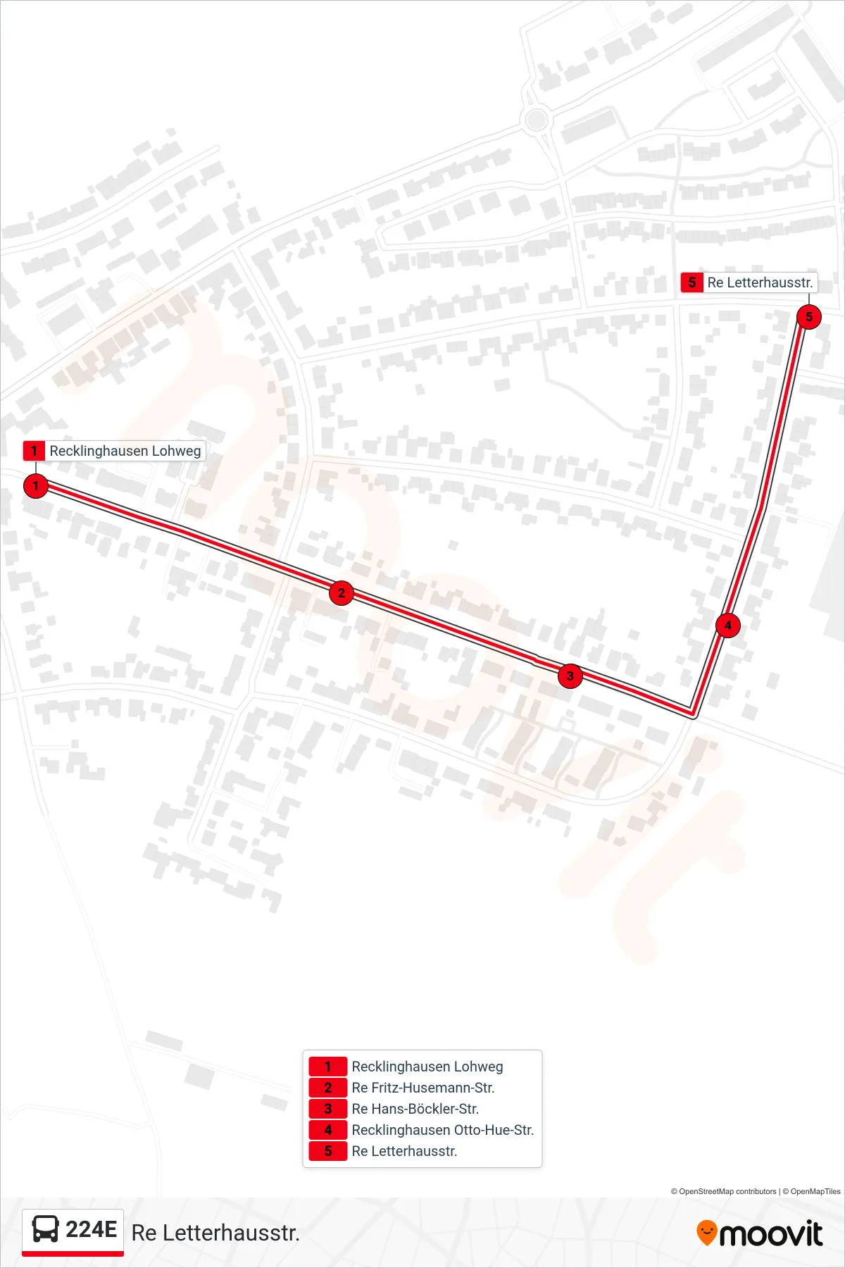 Linie 224E (Bus) Richtung Re Letterhausstr.: Route und Haltestellen auf der Karte