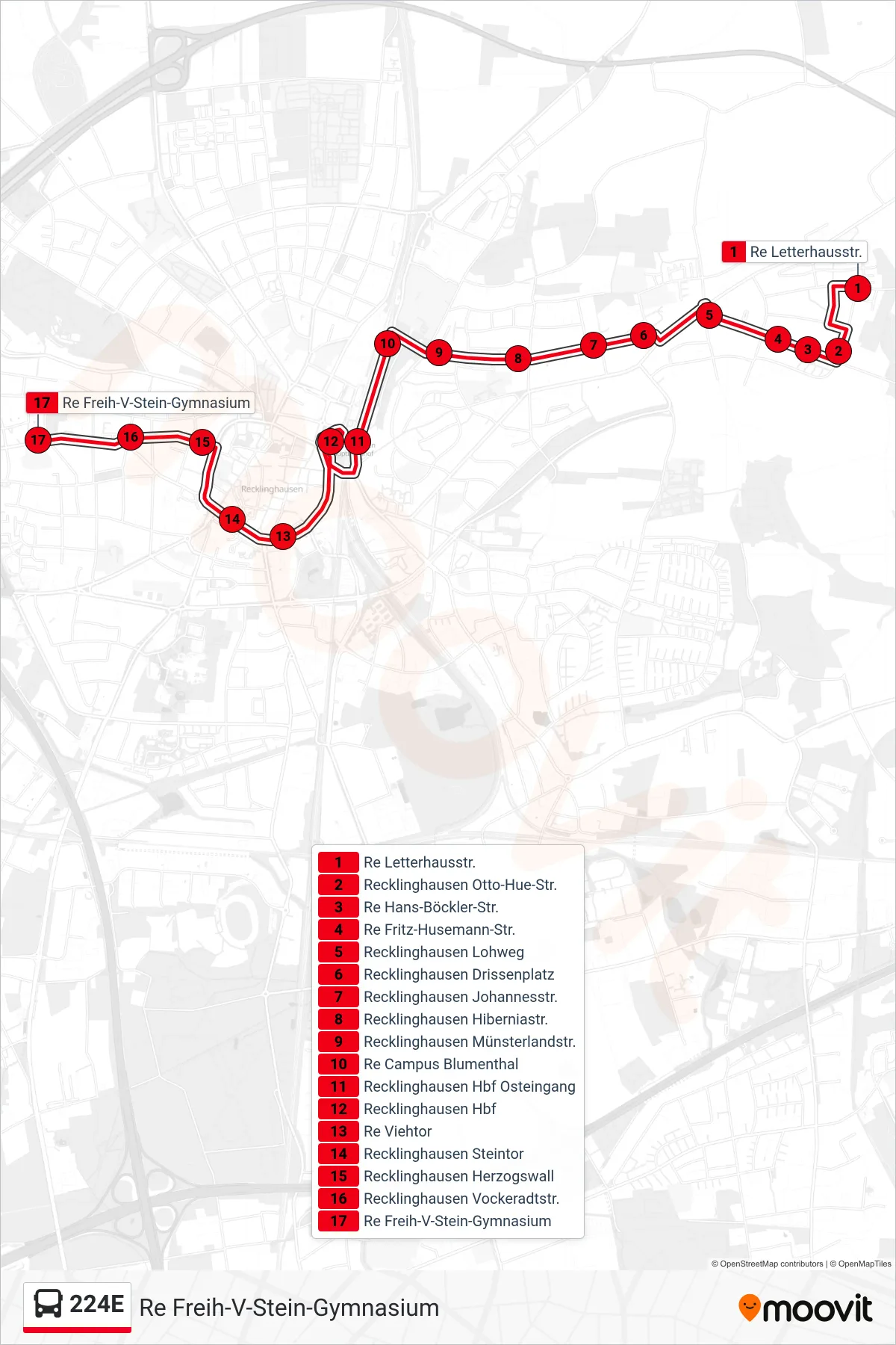 Linie 224E (Bus) Richtung Re Freih-V-Stein-Gymnasium: Route und Haltestellen auf der Karte