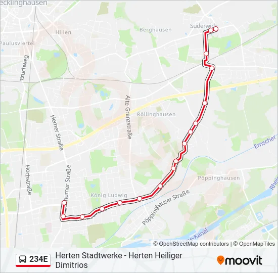 234E Bus Line Map