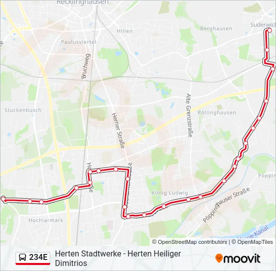 234E Bus Line Map