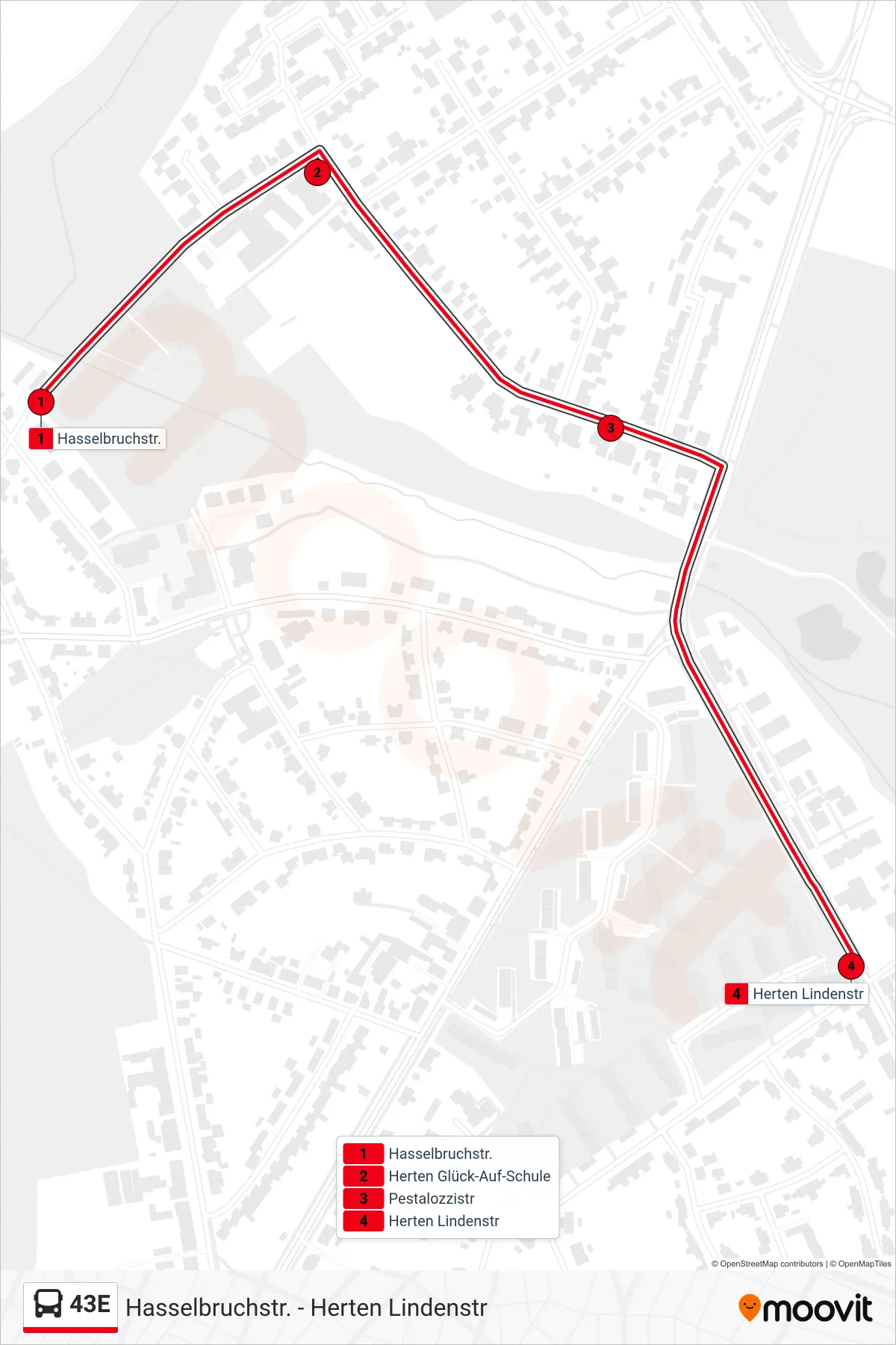 Linie 43E (Bus) Richtung Herten Lindenstr: Route und Haltestellen auf der Karte
