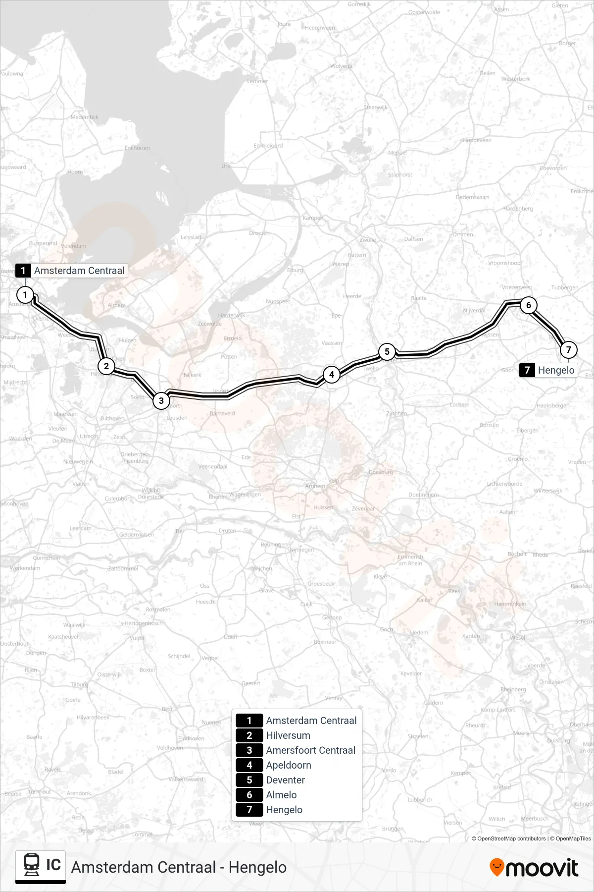 Linie IC (Bahn) Richtung Hengelo: Route und Haltestellen auf der Karte