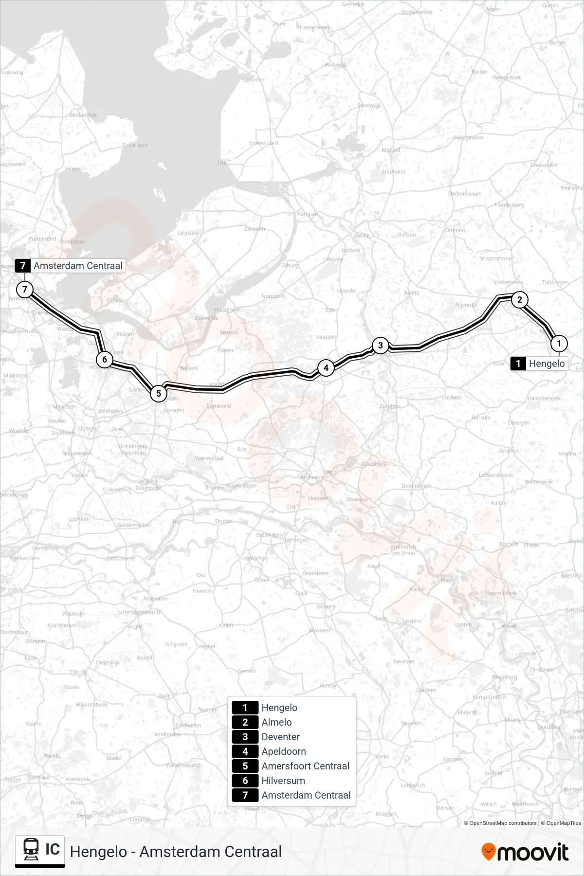 Linie IC (Bahn) Richtung Amsterdam Centraal: Route und Haltestellen auf der Karte