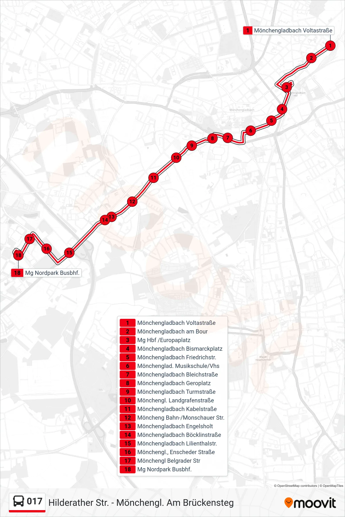 Linie 017 (Bus) Richtung Mg Nordpark Busbhf.: Route und Haltestellen auf der Karte