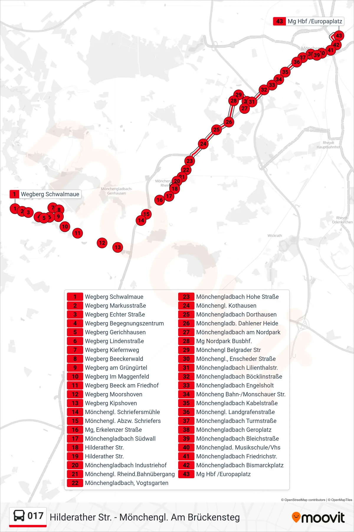 017 bus Line (Mg Hbf /Europaplatz) route and stops on a map