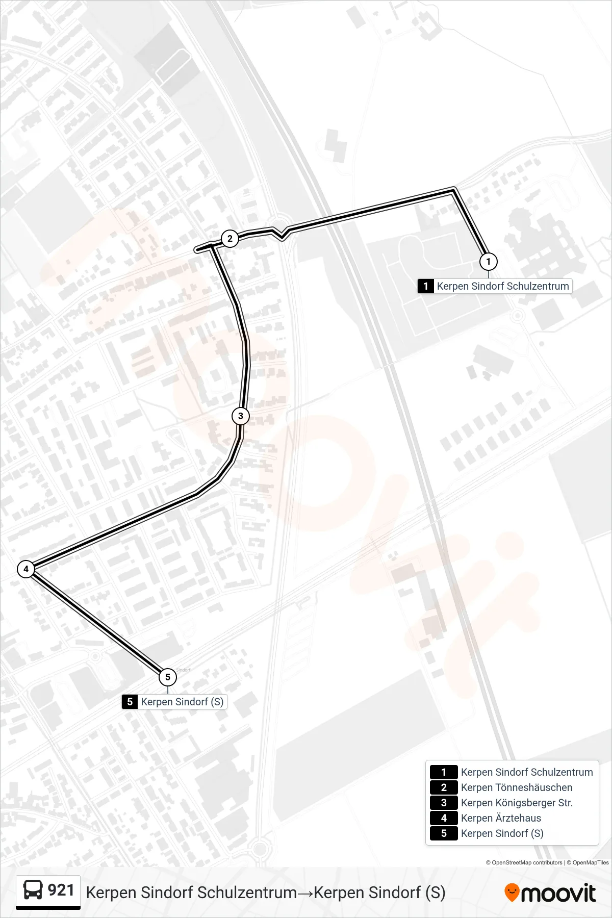 Linie 921 (Bus) Richtung Kerpen Sindorf Schulzentrum→Kerpen Sindorf (S): Route und Haltestellen auf der Karte