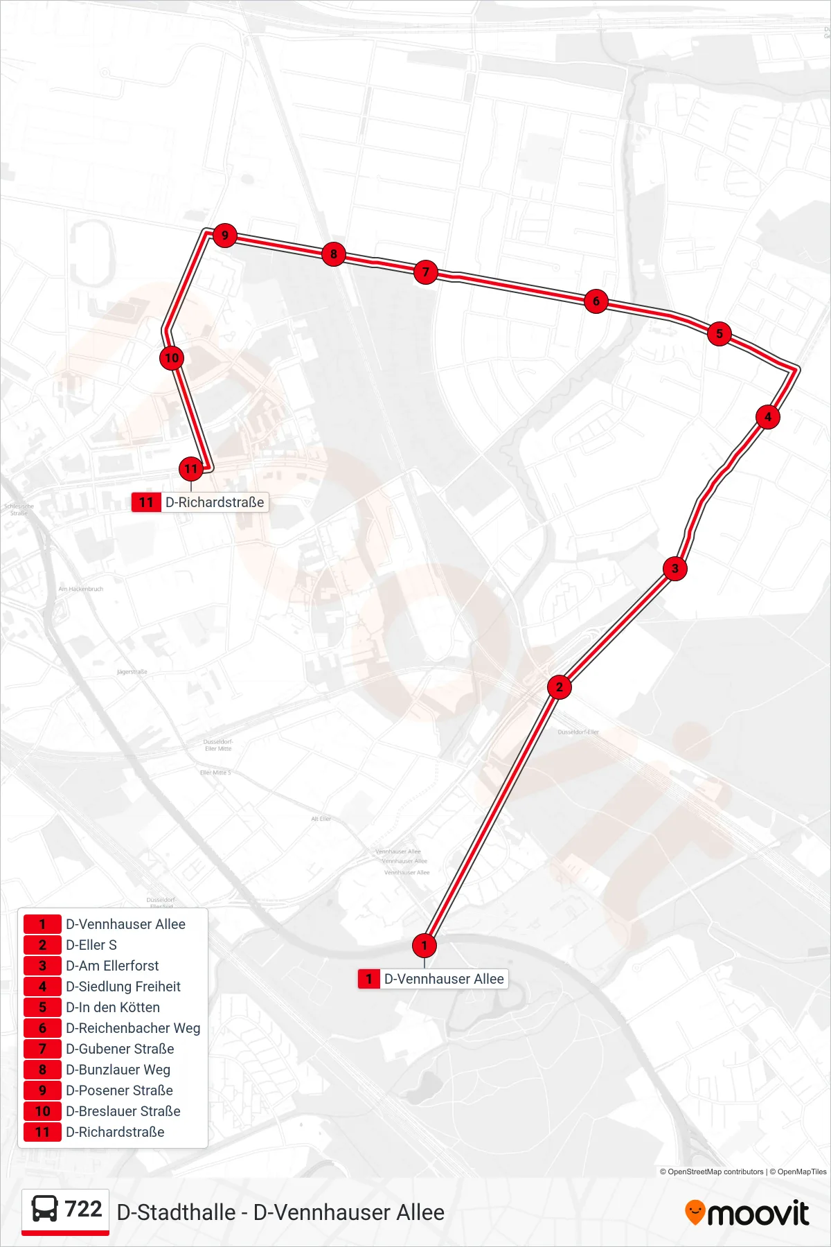 722 bus Line (D-Richardstraße) route and stops on a map