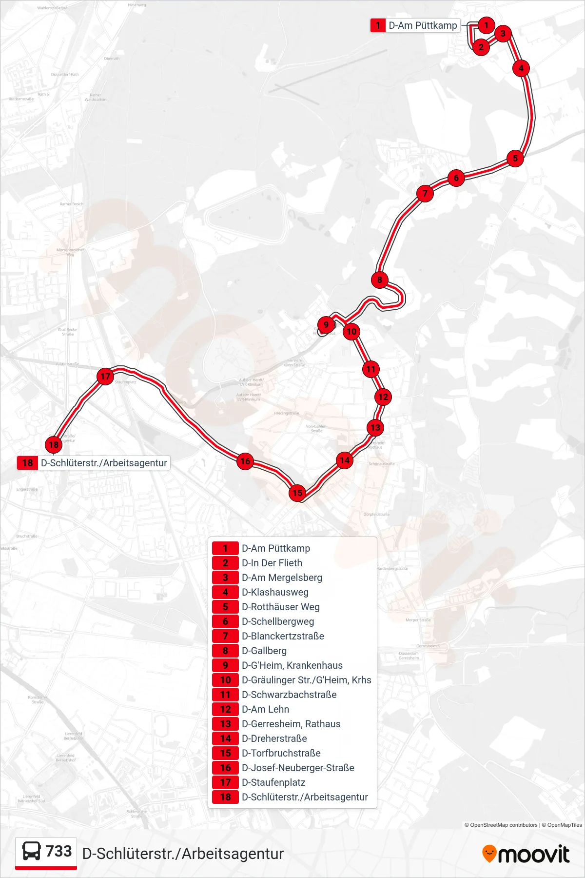 Linie 733 (Bus) Richtung D-Schlüterstr./Arbeitsagentur: Route und Haltestellen auf der Karte