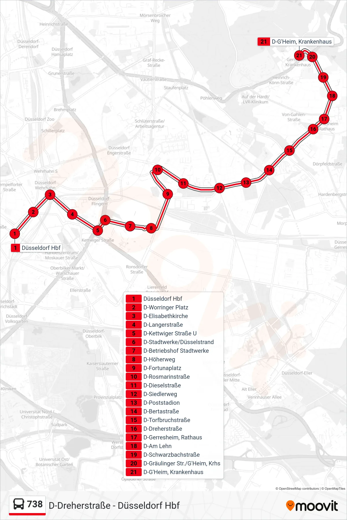 738 bus Line (D-G'Heim, Krankenhaus) route and stops on a map