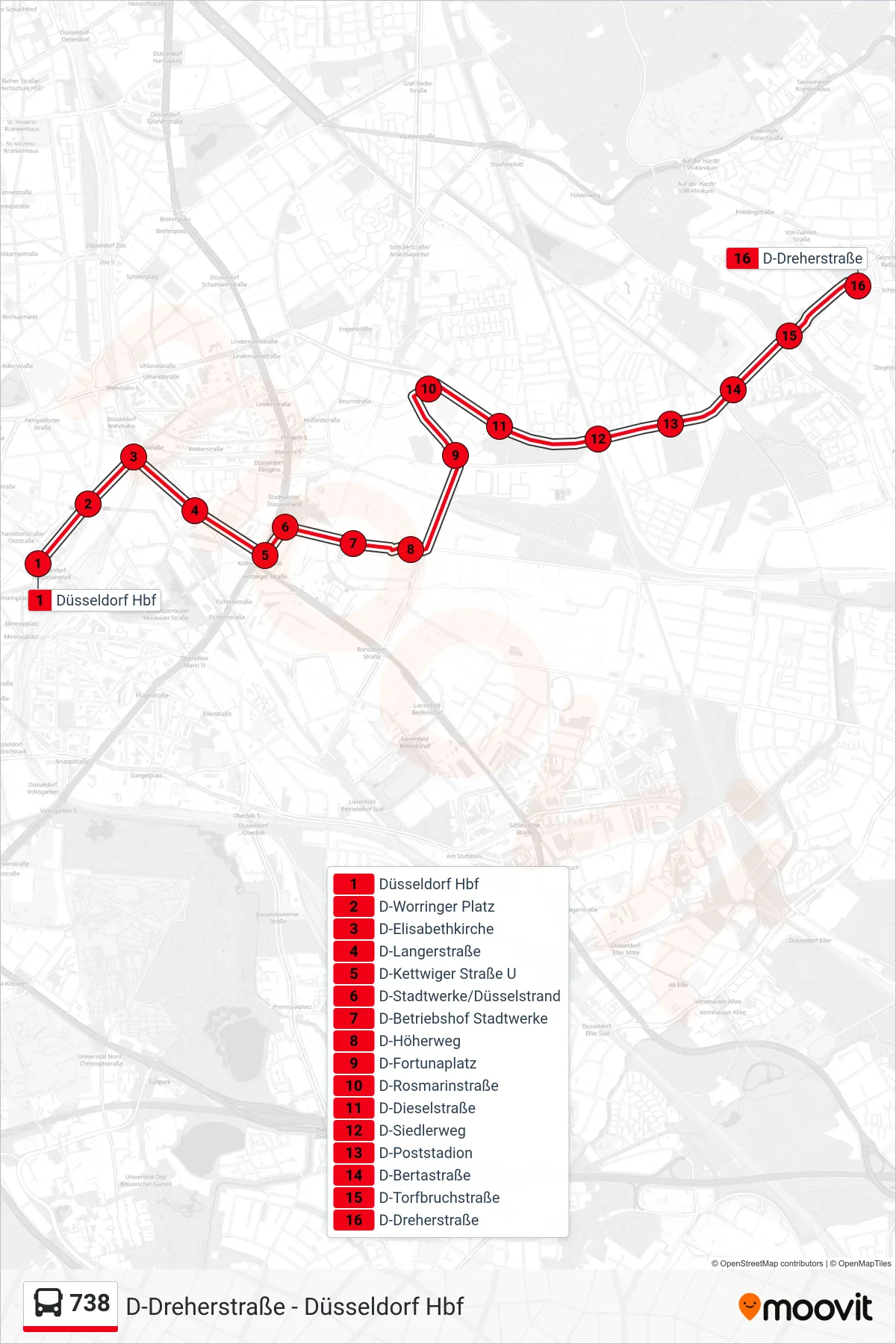 Linie 738 (Bus) Richtung D-Dreherstraße: Route und Haltestellen auf der Karte