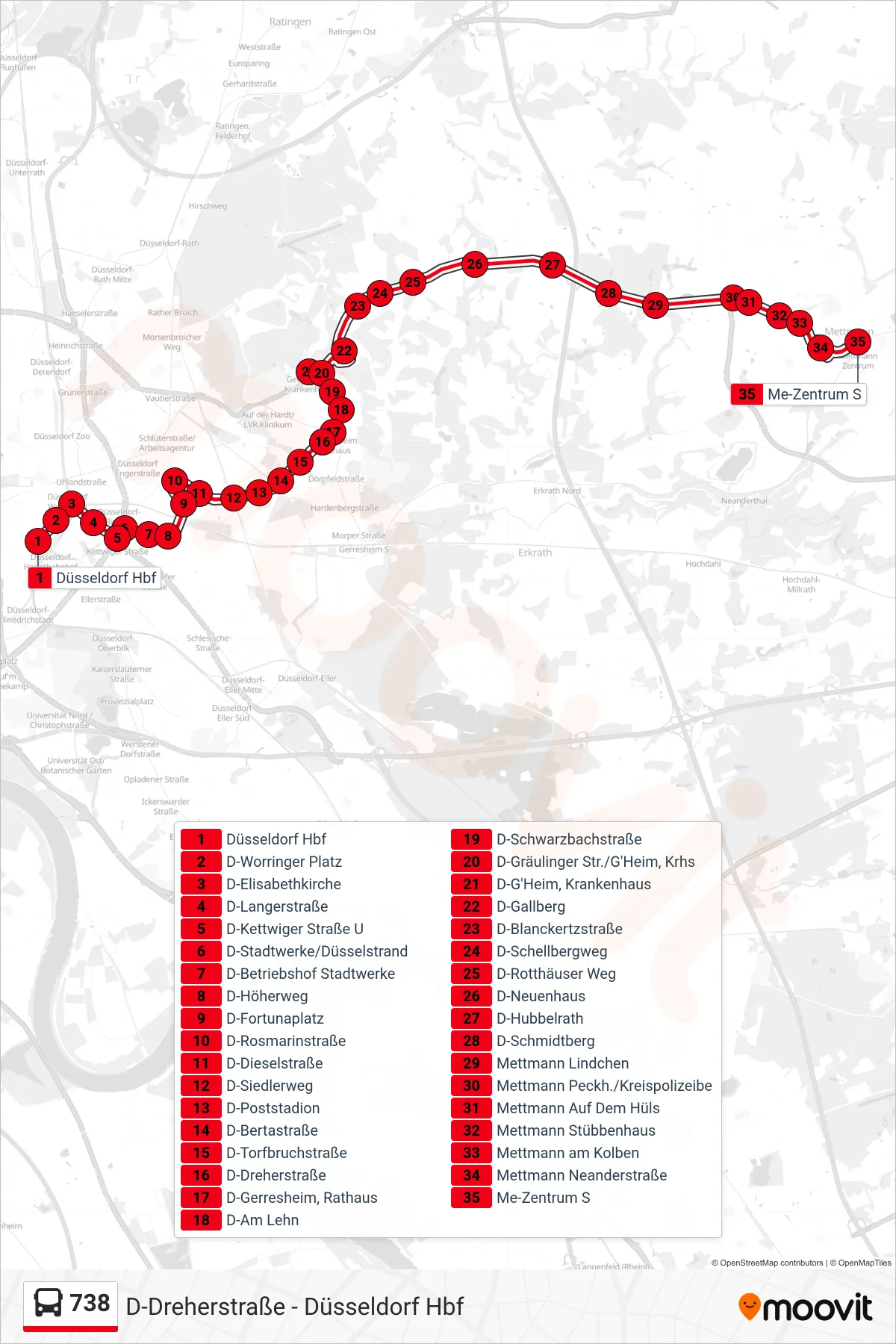 Linie 738 (Bus) Richtung Me-Zentrum S: Route und Haltestellen auf der Karte