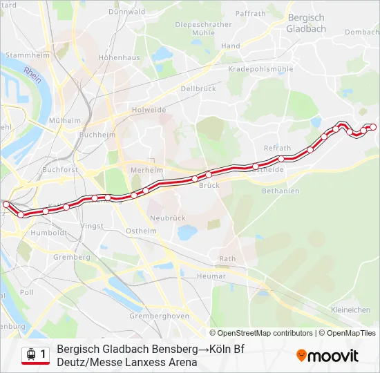 Straßenbahnlinie 1 Karte