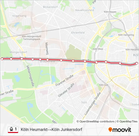 Straßenbahnlinie 1 Karte