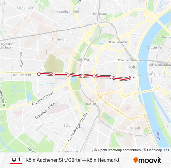 Straßenbahnlinie 1 Karte