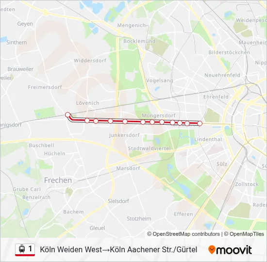 Straßenbahnlinie 1 Karte