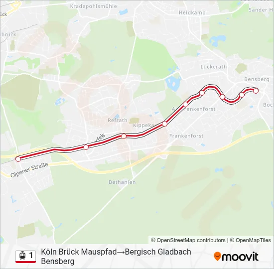 Straßenbahnlinie 1 Karte