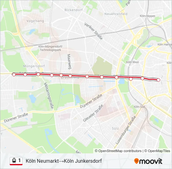 Straßenbahnlinie 1 Karte