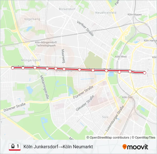 Straßenbahnlinie 1 Karte