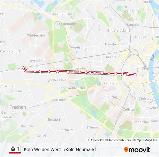 Straßenbahnlinie 1 Karte
