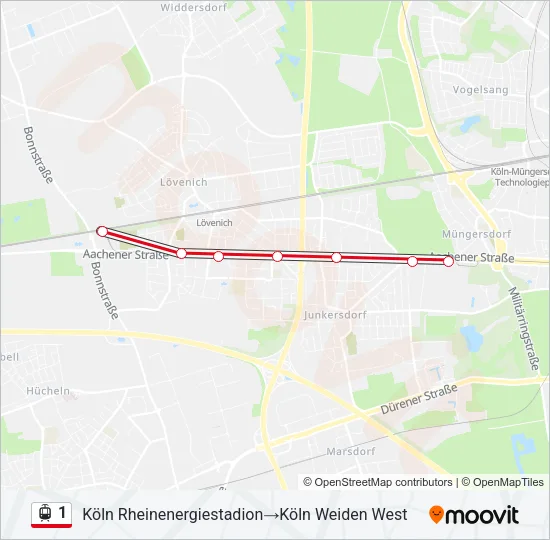 Straßenbahnlinie 1 Karte