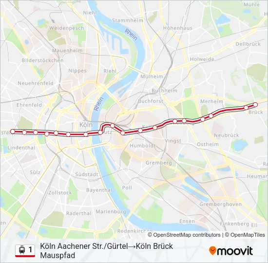 Straßenbahnlinie 1 Karte