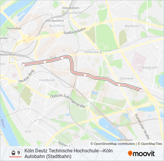 9 Route Fahrpläne, Haltestellen & Karten Köln Deutz Technische Hochschule‎→Köln Autobahn