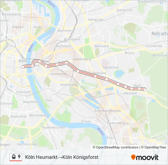Straßenbahnlinie 9 Karte