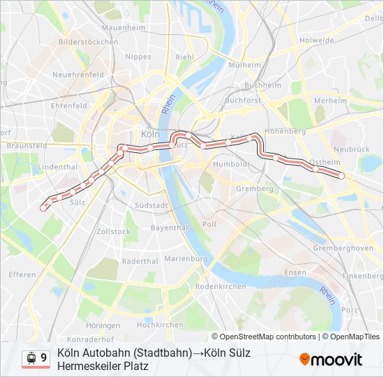 9 Route: Schedules, Stops & Maps - Köln Autobahn (stadtbahn)‎→köln Sülz 