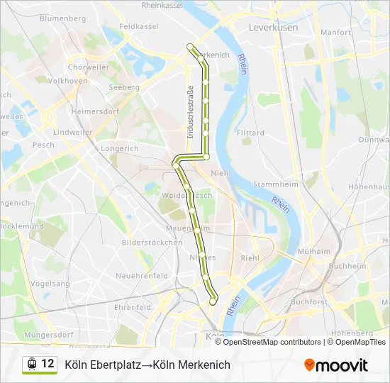 Straßenbahnlinie 12 Karte