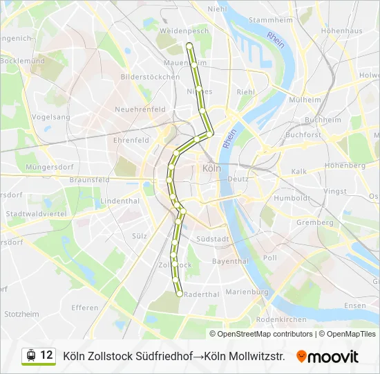 Трамвай 12: карта маршрута