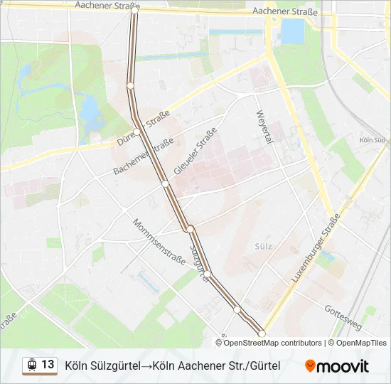 Straßenbahnlinie 13 Karte