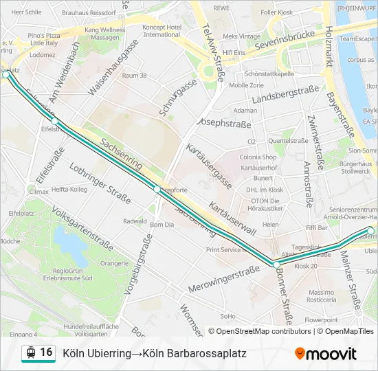 Straßenbahnlinie 16 Karte