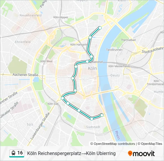 Straßenbahnlinie 16 Karte