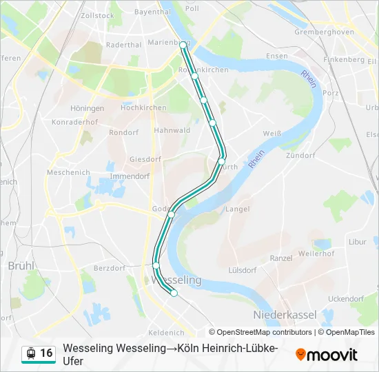 Straßenbahnlinie 16 Karte