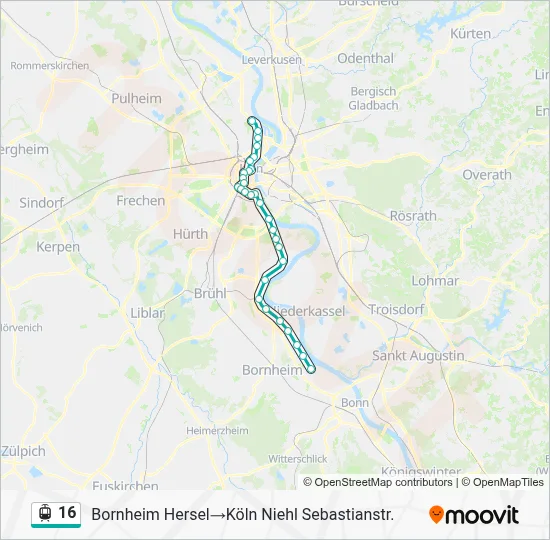 Straßenbahnlinie 16 Karte