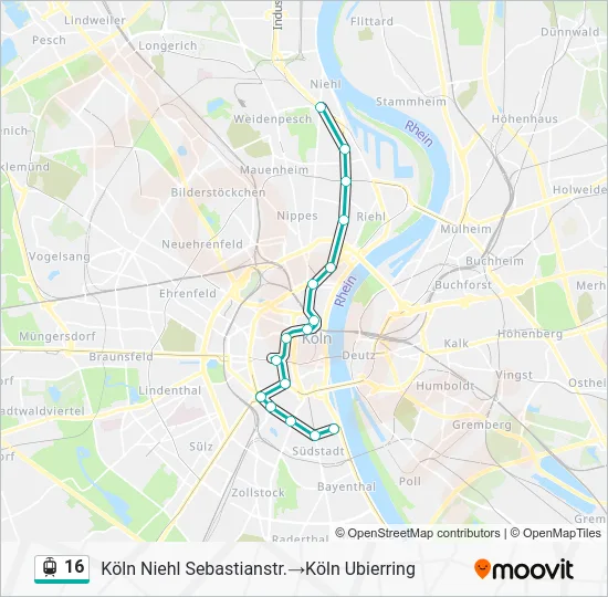 Трамвай 16: карта маршрута