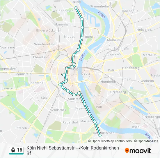 Трамвай 16: карта маршрута