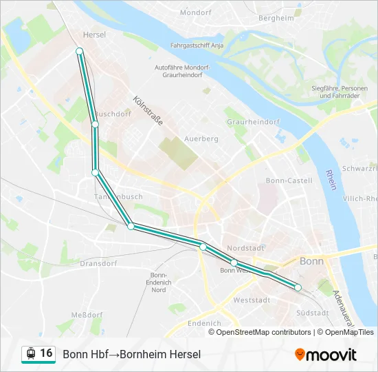 Трамвай 16: карта маршрута