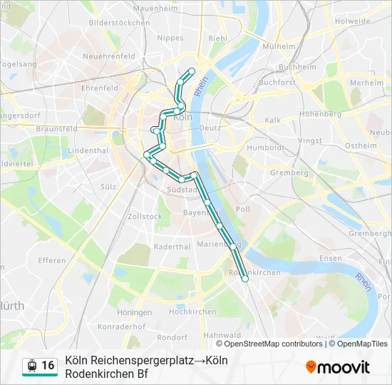 Трамвай 16: карта маршрута