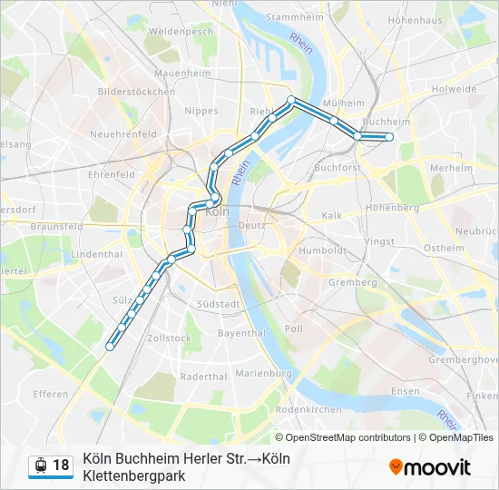 Straßenbahnlinie 18 Karte