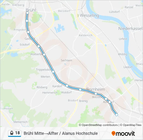 Straßenbahnlinie 18 Karte