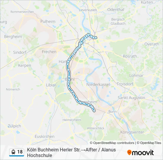 Straßenbahnlinie 18 Karte
