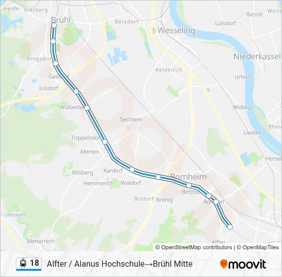 Straßenbahnlinie 18 Karte