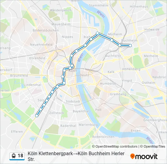 Straßenbahnlinie 18 Karte
