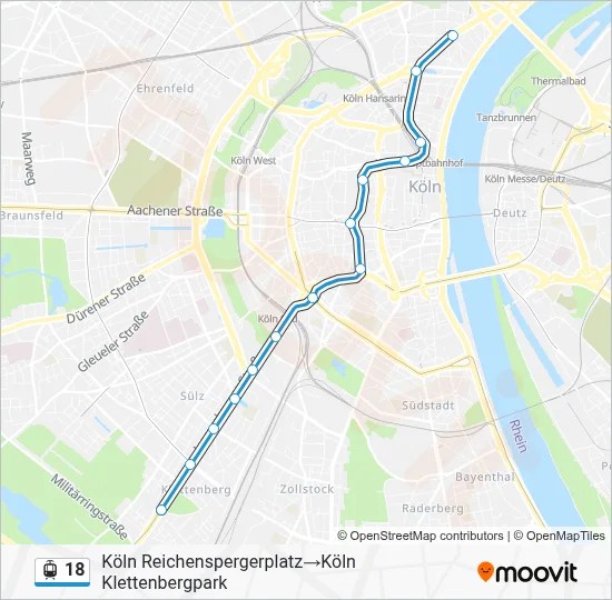 Straßenbahnlinie 18 Karte